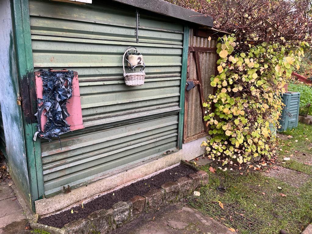 Noch unterhalb des Schuppendachvorsprungs wurde vor vielen Jahrzehnten ein kleines Beet angelegt