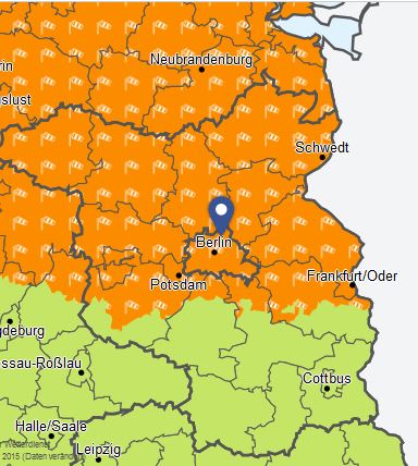 Gebiete mit Warnungen vor Sturmböen