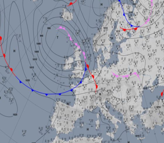 Tiefer Luftdruck über dem Nordwesten und hoher Luftdruck über dem Süden Mitteleuropas