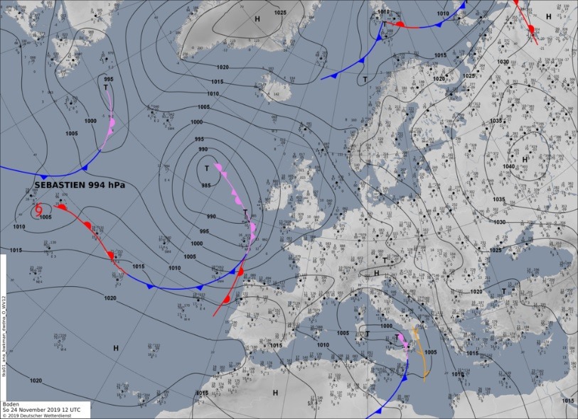 Isobarenkarte vom 24.11.2019