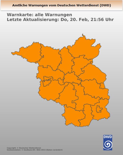 Warnkarte vom Deutschen Wetterdienst für die kommende Nacht