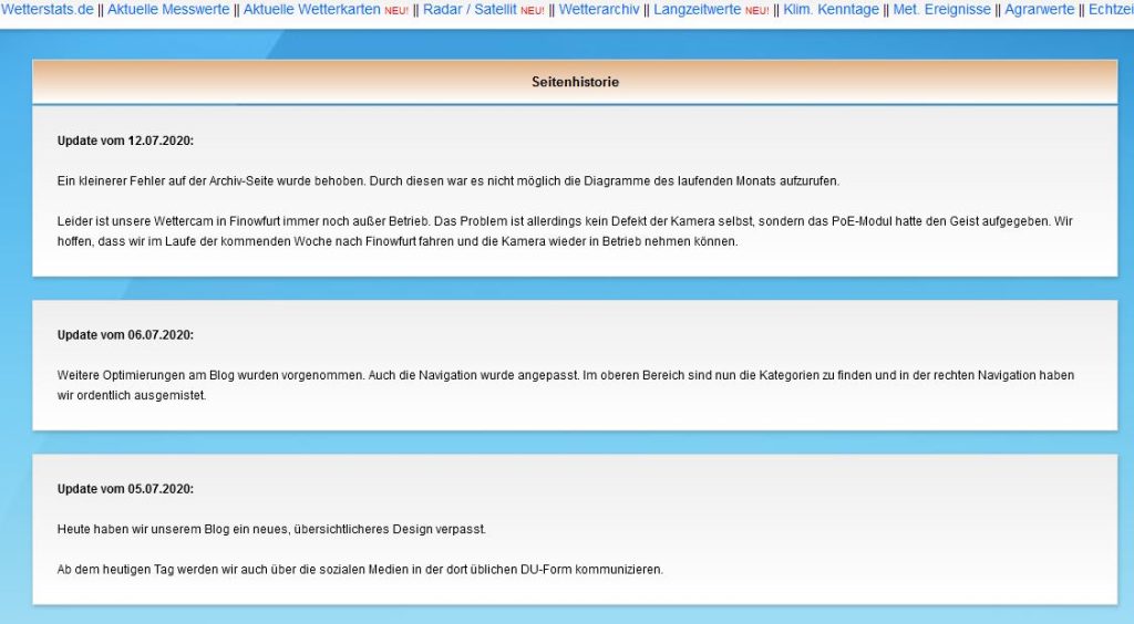 Screenshot von der alten Seitenhistorie