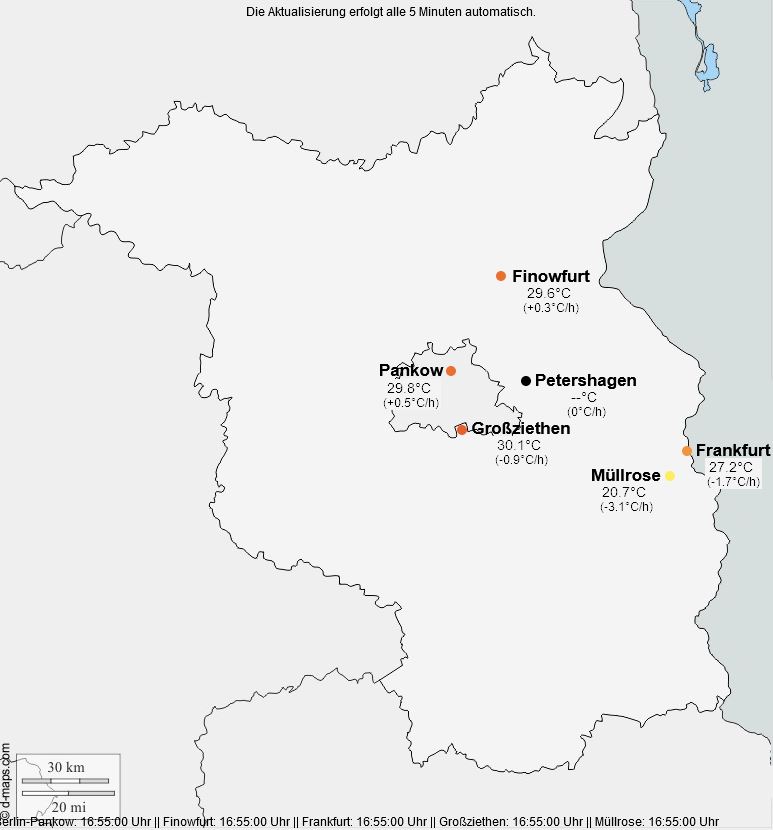 Temperaturkarte von Berlin und Brandenburg