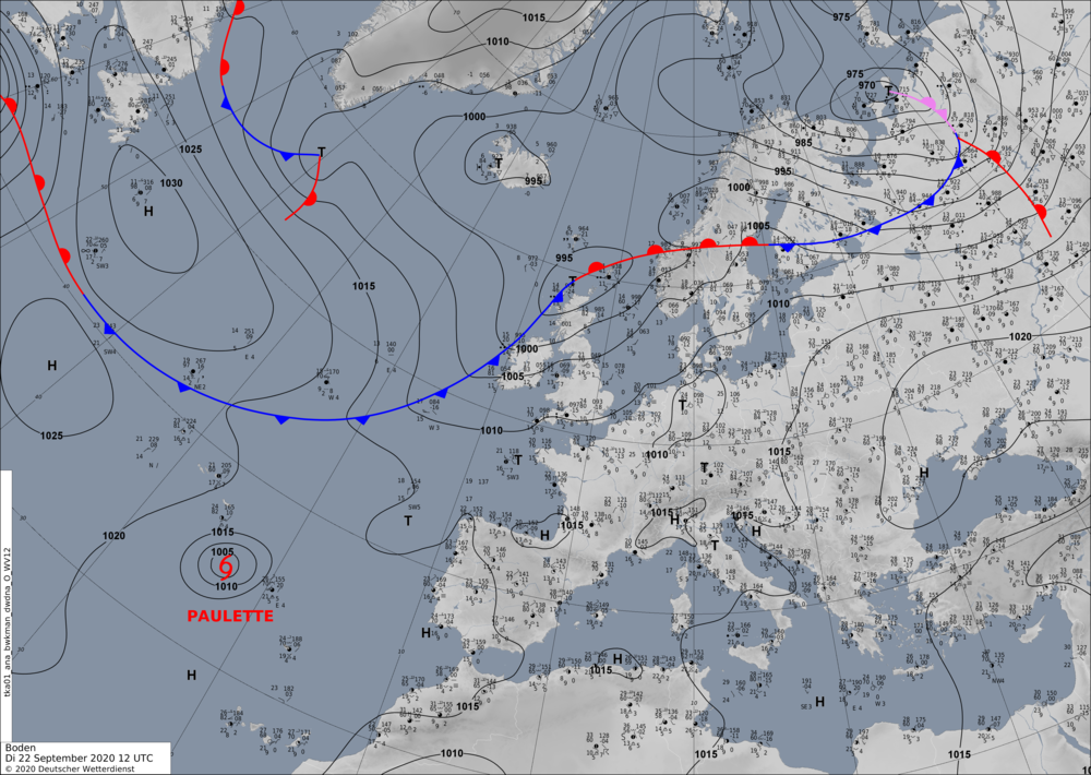 Isobarenkarte vom 22.09.2020 - 14 Uhr
Quelle: DWD