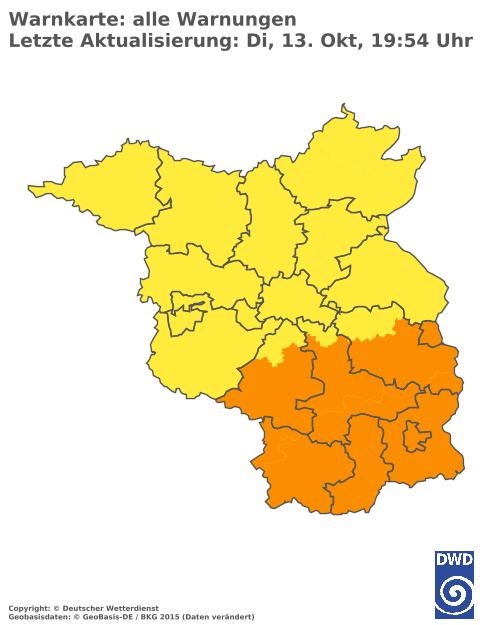 Aktuelle Warnkarte des DWD