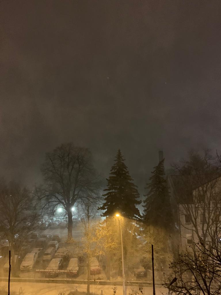 13.01.2021: Ein heftiges Wintergewitter sorgte in Berlin für weiße Straßen und Gehwege innerhalb weniger Minuten