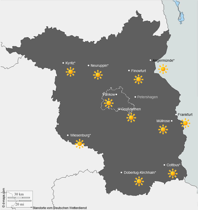Wettervorhersagekarte Berlin-Brandenburg für die kommenden Tage